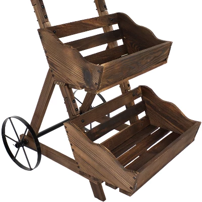 Sunnydaze Decor Sunnydaze 3-Tier Wooden Rolling Planter - Fir Wood - 39.25" - Brown 4 Sunnydaze Decor Sunnydaze 3-Tier Wooden Rolling Planter - Fir Wood - 39.25" - Brown - Image 4
