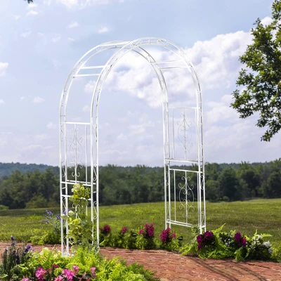 Evergreen Montebello Iron Garden Arbor, White- 53 X 84 X 23 Inches Fade And Weather Resistant Outdoor Decor 2 Evergreen Montebello Iron Garden Arbor, White- 53 X 84 X 23 Inches Fade And Weather Resistant Outdoor Decor - Image 2