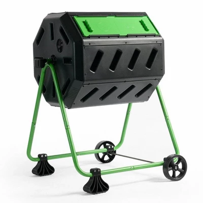 FCMP Outdoor HOTFROG 37 Gallon Plastic Dual Chamber Tumbling Composter Outdoor Elevated Rotating Garden Compost Bin, Green/Black 1 FCMP Outdoor HOTFROG 37 Gallon Plastic Dual Chamber Tumbling Composter Outdoor Elevated Rotating Garden Compost Bin, Green/Black