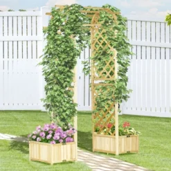 Outsunny 17.25" Wooden Wedding Arch, Garden Arch Arbor For Climbing Plants & Trellis Design For Vines, Ceremony, Party, Backdrop, Natural