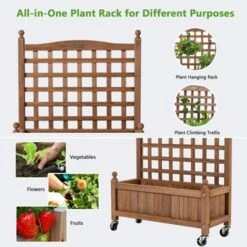 Tangkula 32in Wood Planter Box With Trellis And Wheels Mobile Plant Raised Bed For Indoor&Outdoor 8 Tangkula 32in Wood Planter Box With Trellis And Wheels Mobile Plant Raised Bed For Indoor&Outdoor -Sunnydaze Decor Store GUEST 4f4a104a a811 4008 aba7 7d6a688c5027