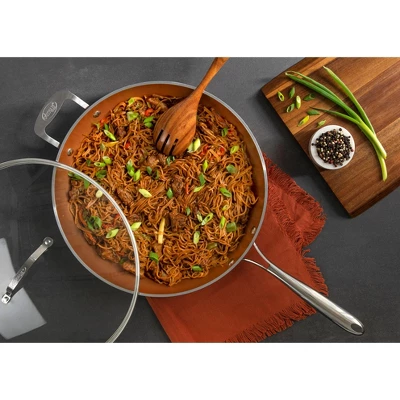 Gotham Steel Hammered 14" Nonstick Family Fry Pan With Helper Handle And Glass Lid 3 Gotham Steel Hammered 14" Nonstick Family Fry Pan With Helper Handle And Glass Lid - Image 3