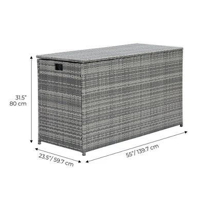 Teamson Home Wicker 154 Gallon Outdoor Deck Box For Cushions Storage, Gray 3 Teamson Home Wicker 154 Gallon Outdoor Deck Box For Cushions Storage, Gray - Image 3