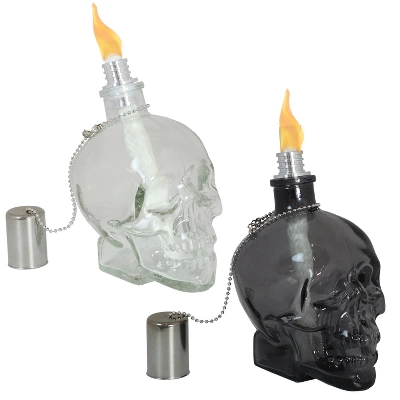 Sunnydaze Decor Sunnydaze Grinning Skull Glass Tabletop Torches - Clear And Black 9 Sunnydaze Decor Sunnydaze Grinning Skull Glass Tabletop Torches - Clear And Black - Image 9