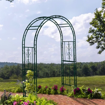 Evergreen Montebello Iron Garden Arbor, Forest Green- 53 X 84 X 23 Inches Fade And Weather Resistant Outdoor Decor 2 Evergreen Montebello Iron Garden Arbor, Forest Green- 53 X 84 X 23 Inches Fade And Weather Resistant Outdoor Decor - Image 2