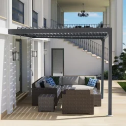 Aoodor Outdoor Louvered Pergola Adjustable Louvered Sloping Roof Wall-Mounted Pergola 20 Aoodor Outdoor Louvered Pergola Adjustable Louvered Sloping Roof Wall-Mounted Pergola -Sunnydaze Decor Store GUEST 5194cab5 dffe 4678 becd 7c1cc371abd9