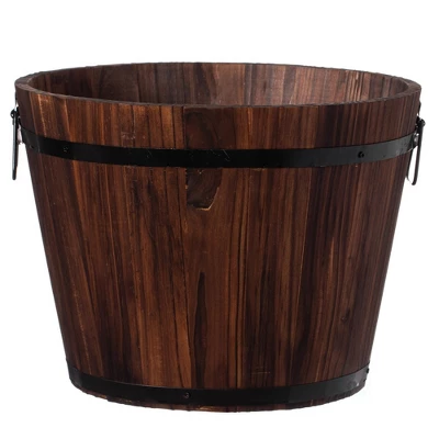 Gardenised Rustic Wooden Whiskey Barrel Planter With Durable Medal Handles And Drainage Holes - Perfect For Indoor And Outdoor Use 10 Gardenised Rustic Wooden Whiskey Barrel Planter With Durable Medal Handles And Drainage Holes - Perfect For Indoor And Outdoor Use - Image 10