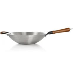Oster® Oster Sangerfield 14in Stainless Steel Flat Bottom Wok With Wooden Handles