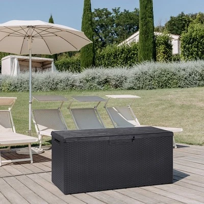 Toomax Portofino Weather Resistant Heavy Duty 90 Gal Novel Resin Outdoor Storage Deck Box With Lockable Lid & 450 Lb Weight Capacity - Gray (Z175E097) 4 Toomax Portofino Weather Resistant Heavy Duty 90 Gal Novel Resin Outdoor Storage Deck Box With Lockable Lid & 450 Lb Weight Capacity - Gray (Z175E097) - Image 4