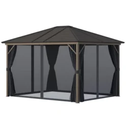 Outsunny 10' X12' Hardtop Gazebo With Aluminum Frame, Permanent Metal Roof Gazebo Canopy With 2 Hooks, Curtains And Netting For Garden -Sunnydaze Decor Store GUEST 565118d5 1e0c 4997 9a82 477140714167
