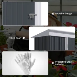 Outsunny 5' X 3' Steel Outdoor Storage Shed, Small Lean-to Shed For Garden, Tools, Tiny Metal Garage, Floor Base, Shelf, Lock, Dark Gray -Sunnydaze Decor Store GUEST 5670d5cd 91bc 4332 9665 432549789744