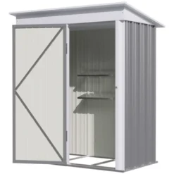 Outsunny 5' X 3' Steel Outdoor Storage Shed, Small Lean-to Shed For Garden, Tools, Tiny Metal Garage, Floor Base, Shelf, Lock, Gray -Sunnydaze Decor Store GUEST 57e6bb0a 0a93 4653 a3ef af5aab9f3616