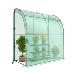 Costway 7'x 3.5'x 7' Lean-to Greenhouse Portable Wall House With Green PE Cover And Shelf -Sunnydaze Decor Store GUEST 584d7a6a 5ad0 4aa8 829e 08059ba04a65