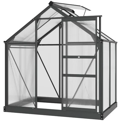 Outsunny Polycarbonate Greenhouse, Heavy Duty Outdoor Aluminum Walk-in Green House Kit With Vent & Door For Backyard Garden, Gray 6 Outsunny Polycarbonate Greenhouse, Heavy Duty Outdoor Aluminum Walk-in Green House Kit With Vent & Door For Backyard Garden, Gray - Image 6
