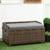 Outsunny Storage Bench Rattan Wicker Garden Deck Box Bin With Interior Waterproof Bag And Comfy Cushion, Gray