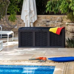 Starplast 153 Gallon Plastic Deck Box Black -Sunnydaze Decor Store GUEST 5aafcfeb f164 4b73 becb f8eac0e61c0d