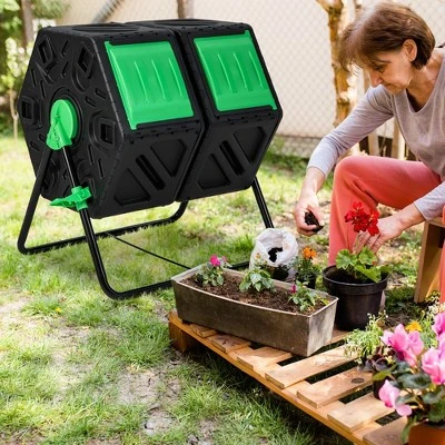 Costway Dual Chamber Compost Tumbler Outdoor Rotating Chamber Compost Bin 34.5 Gallon 3 Costway Dual Chamber Compost Tumbler Outdoor Rotating Chamber Compost Bin 34.5 Gallon - Image 3