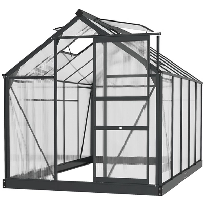 Outsunny Polycarbonate Greenhouse, Heavy Duty Outdoor Aluminum Walk-in Green House Kit With Vent & Door For Backyard Garden, Gray 8 Outsunny Polycarbonate Greenhouse, Heavy Duty Outdoor Aluminum Walk-in Green House Kit With Vent & Door For Backyard Garden, Gray - Image 8