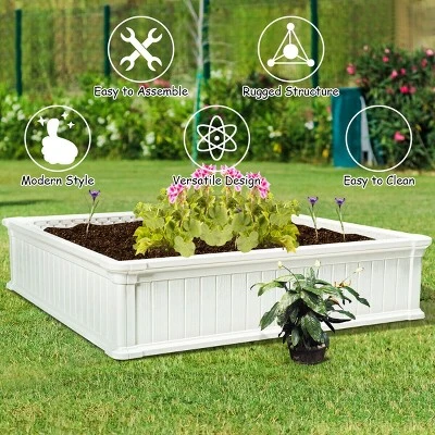 Costway 4 Pcs 48.5'' Raised Garden Bed Square Plant Box Planter Flower Vegetable White 8 Costway 4 Pcs 48.5'' Raised Garden Bed Square Plant Box Planter Flower Vegetable White - Image 8