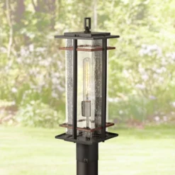 Minka Lavery Industrial Outdoor Post Light Fixture Black 20 1/2" Clear Seeded Glass For Exterior Barn Deck House Porch Yard Patio