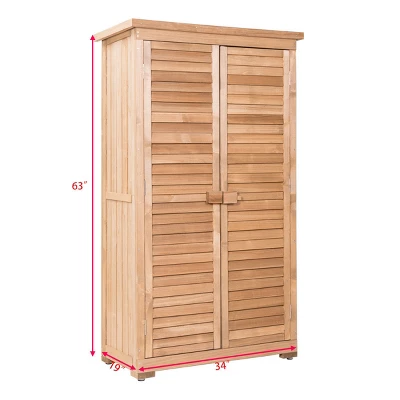 Costway Outdoor 63'' Tall Wooden Garden Storage Shed Fir Wood Shutter Design Lockers 1 Costway Outdoor 63'' Tall Wooden Garden Storage Shed Fir Wood Shutter Design Lockers