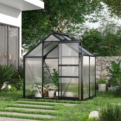 Outsunny Polycarbonate Greenhouse, Heavy Duty Outdoor Aluminum Walk-in Green House Kit With Vent & Door For Backyard Garden, Gray 2 Outsunny Polycarbonate Greenhouse, Heavy Duty Outdoor Aluminum Walk-in Green House Kit With Vent & Door For Backyard Garden, Gray - Image 2