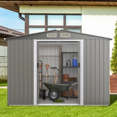 Costway 8'x6' Outdoor Storage Shed Galvanized Steel Tool House Organizer For Garden Yard 3 Costway 8'x6' Outdoor Storage Shed Galvanized Steel Tool House Organizer For Garden Yard - Image 3