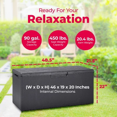 Toomax Portofino Weather Resistant Heavy Duty 90 Gal Novel Resin Outdoor Storage Deck Box With Lockable Lid & 450 Lb Weight Capacity - Gray (Z175E097) 2 Toomax Portofino Weather Resistant Heavy Duty 90 Gal Novel Resin Outdoor Storage Deck Box With Lockable Lid & 450 Lb Weight Capacity - Gray (Z175E097) - Image 2