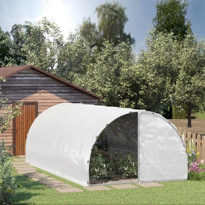 Outsunny 20' X 10' X 7' Large Walk-in Greenhouse, Steel Frame, PE Cover, 2 Doors, Outdoor Tunnel Hoop Hot House Kit, White 1 Outsunny 20' X 10' X 7' Large Walk-in Greenhouse, Steel Frame, PE Cover, 2 Doors, Outdoor Tunnel Hoop Hot House Kit, White