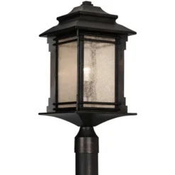 Franklin Iron Works Farmhouse Rustic Mission Outdoor Post Light Fixture Walnut Bronze Dimmable LED 37 1/2" Frosted Cream Glass For Exterior Barn Deck -Sunnydaze Decor Store GUEST 5f2d51cd 6f12 4ead b5fc be0bbe59e745