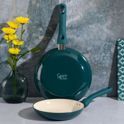 Spice By Tia Mowry Savory Saffron 2 Piece Ceramic Nonstick Aluminum Frying Pan Set In Teal 3 Spice By Tia Mowry Savory Saffron 2 Piece Ceramic Nonstick Aluminum Frying Pan Set In Teal - Image 3