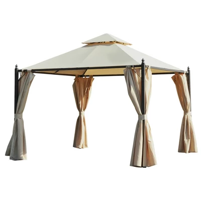 Outsunny 10' X 10' Steel Outdoor Patio Gazebo With Polyester Privacy Curtains, Two-Tier Roof For Air, & Large Design 3 Outsunny 10' X 10' Steel Outdoor Patio Gazebo With Polyester Privacy Curtains, Two-Tier Roof For Air, & Large Design - Image 3