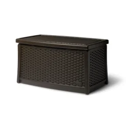 Suncast Resin Coffee Table With Storage & Suncast Resin Wicker 33 Gal. Trash Can