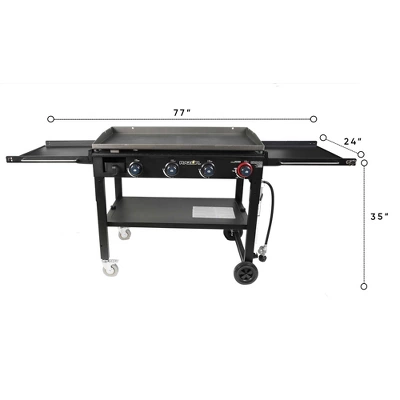 Razor Griddle 37 Inch Outdoor Steel 4 Burner Propane Gas Grill Griddle With Wheels And Top Cover Lid Folding Shelves For Home BBQ Cooking, Black 3 Razor Griddle 37 Inch Outdoor Steel 4 Burner Propane Gas Grill Griddle With Wheels And Top Cover Lid Folding Shelves For Home BBQ Cooking, Black - Image 3