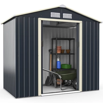 Costway Metal Storage Shed For Garden And Tools W/Sliding Double Lockable Doors 1 Costway Metal Storage Shed For Garden And Tools W/Sliding Double Lockable Doors