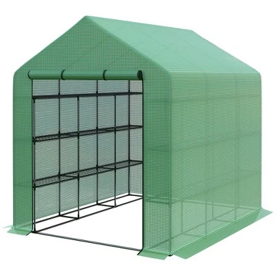 Outsunny Walk-in Greenhouse For Outdoors With Roll-up Zipper Door, 18 Shelves, PE Cover, Heavy Duty Humidity Seal, 95.25" X 70.75" X 82.75" 3 Outsunny Walk-in Greenhouse For Outdoors With Roll-up Zipper Door, 18 Shelves, PE Cover, Heavy Duty Humidity Seal, 95.25" X 70.75" X 82.75" - Image 3
