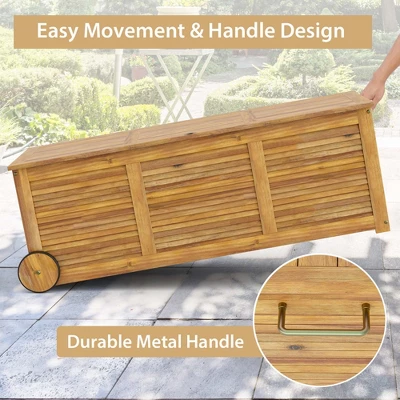 Costway 48 Gallon Acacia Wooden Patio Storage Deck Box Outdoor Storage Box With Wheels 7 Costway 48 Gallon Acacia Wooden Patio Storage Deck Box Outdoor Storage Box With Wheels - Image 7