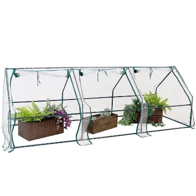 Sunnydaze Decor Sunnydaze Outdoor Portable Slanted Top Plant Shelter Mini Cloche Greenhouse With Zipper Doors - 36" - Clear 8 Sunnydaze Decor Sunnydaze Outdoor Portable Slanted Top Plant Shelter Mini Cloche Greenhouse With Zipper Doors - 36" - Clear - Image 8