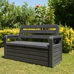 Toomax Foreverspring UV Weather Resistant Lockable Box Chest Bench For Outdoor Pool Patio Furniture And Deck Storage Bin, 70 Gallon (Anthracite)