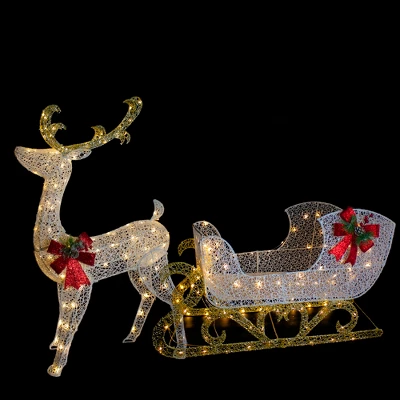 Northlight 48" LED Lighted Glitter Reindeer With Sleigh Outdoor Christmas Decoration 2 Northlight 48" LED Lighted Glitter Reindeer With Sleigh Outdoor Christmas Decoration - Image 2
