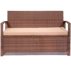 Barton Deck Box W/Seat Cushion Outdoor Patio Storage Bench Shed Cabinet