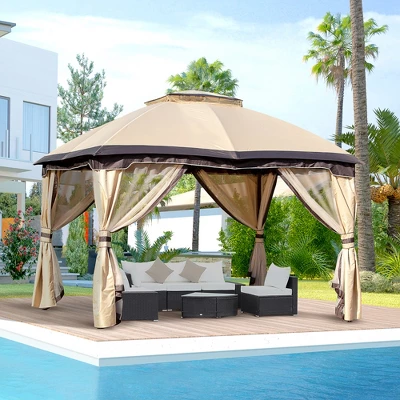 Outsunny 10' X 12' Outdoor Gazebo, Patio Gazebo Canopy Shelter W/ Double Vented Roof, Zippered Mesh Sidewalls, Solid Steel Frame 1 Outsunny 10' X 12' Outdoor Gazebo, Patio Gazebo Canopy Shelter W/ Double Vented Roof, Zippered Mesh Sidewalls, Solid Steel Frame