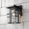 Possini Euro Design Arley Modern Outdoor Wall Light Fixture Black Geometric Frame 16" Seedy Glass For Post Exterior Barn Deck House Porch Yard Patio