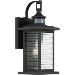 John Timberland Cameron Mission Outdoor Wall Light Fixture Textured Black Motion Sensor Dusk To Dawn 13 3/4" Clear Stripped Glass For Post Exterior -Sunnydaze Decor Store GUEST 6a055ccc adfa 436e 88a8 ab78344b0983
