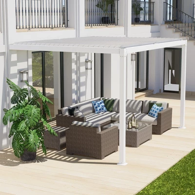 Aoodor Outdoor Louvered Pergola Adjustable Louvered Sloping Roof Wall-Mounted Pergola 9 Aoodor Outdoor Louvered Pergola Adjustable Louvered Sloping Roof Wall-Mounted Pergola - Image 9