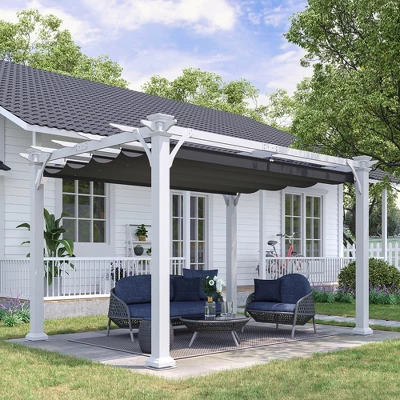 Outsunny 13' X 10' Wood Pergola Gazebo, Sun Shade Shelter With Retractable Canopy, For Garden, Patio, Backyard, Deck 2 Outsunny 13' X 10' Wood Pergola Gazebo, Sun Shade Shelter With Retractable Canopy, For Garden, Patio, Backyard, Deck - Image 2