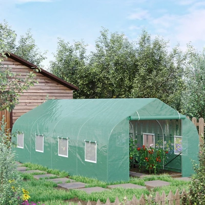 Outsunny 20' X 10' X 7' Tunnel Greenhouse Large Walk-In Warm House Deluxe High GardenHot House With 8 Roll Up Windows & Roll Up Door, Steel Frame 1 Outsunny 20' X 10' X 7' Tunnel Greenhouse Large Walk-In Warm House Deluxe High GardenHot House With 8 Roll Up Windows & Roll Up Door, Steel Frame