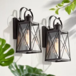 2pk 12.5" Metal/Glass "X" Outdoor Wall Lamps Rusty - LNC