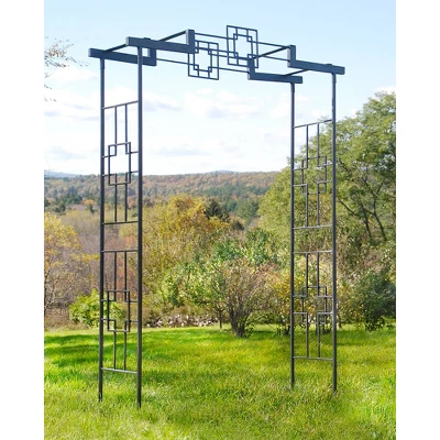 Achla Designs 95.5" Elegant Handcrafted Square-on-Square Iron Garden Arbor Graphite Powder Coated Finish 2 Achla Designs 95.5" Elegant Handcrafted Square-on-Square Iron Garden Arbor Graphite Powder Coated Finish - Image 2