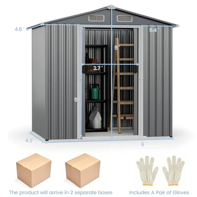 Costway 6 X 4 FT Outdoor Storage Shed Galvanized Steel Shed With Lockable Sliding Doors 2 Costway 6 X 4 FT Outdoor Storage Shed Galvanized Steel Shed With Lockable Sliding Doors - Image 2
